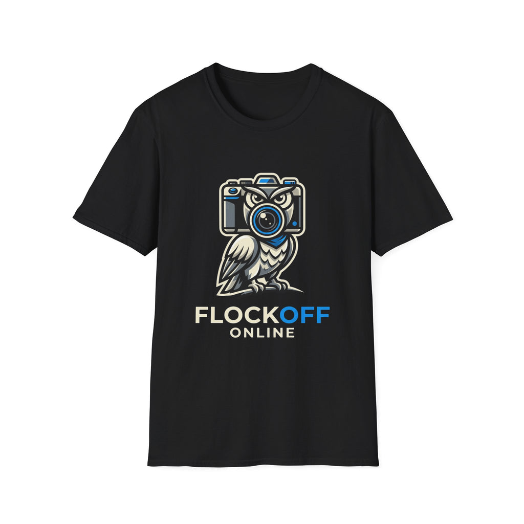 Flock Off Online Graphic Tee — Cute Owl Photographer Camera T-Shirt