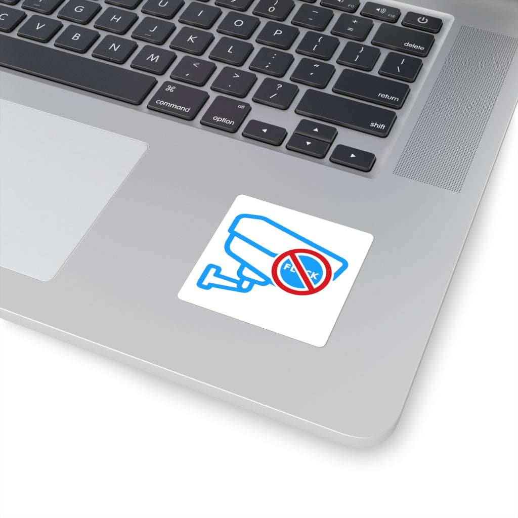 Surveillance Camera 'No F—k' Square Sticker — Anti-Surveillance Laptop Decal
