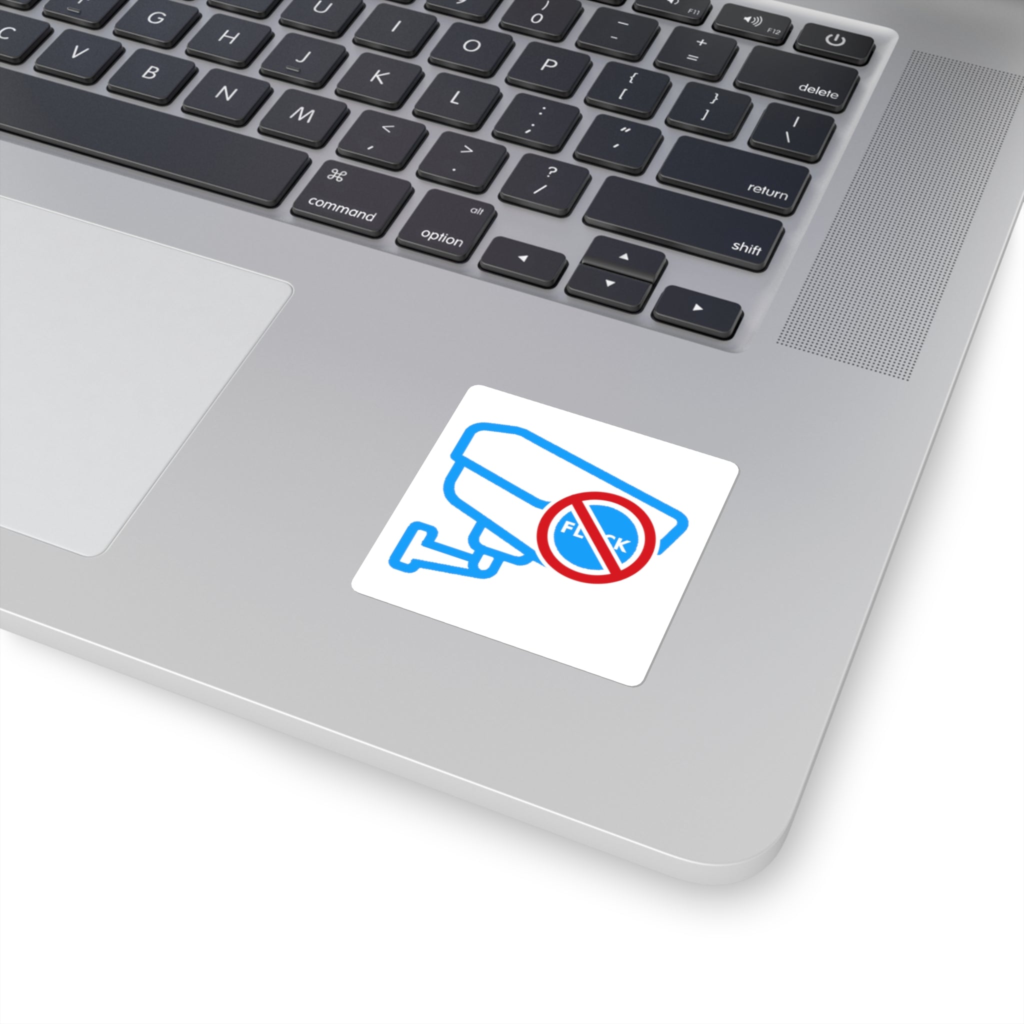Surveillance Camera 'No F—k' Square Sticker — Anti-Surveillance Laptop Decal